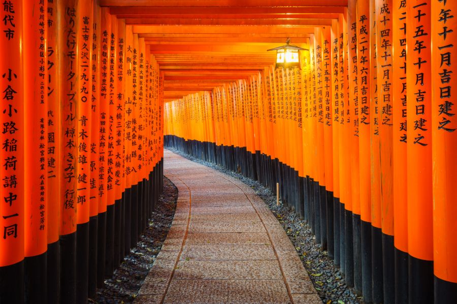 Japan Kyoto Torii poorten in Fushimi Inari schrijn