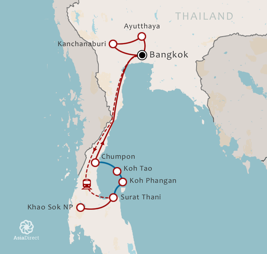 Routekaart 19-daagse rondreis Paradijselijk Thailand
