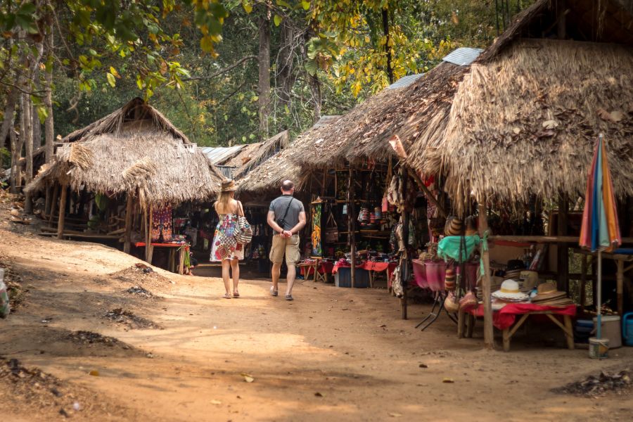 Thailand Chiang Mai tourists visiting a long necked Karen village