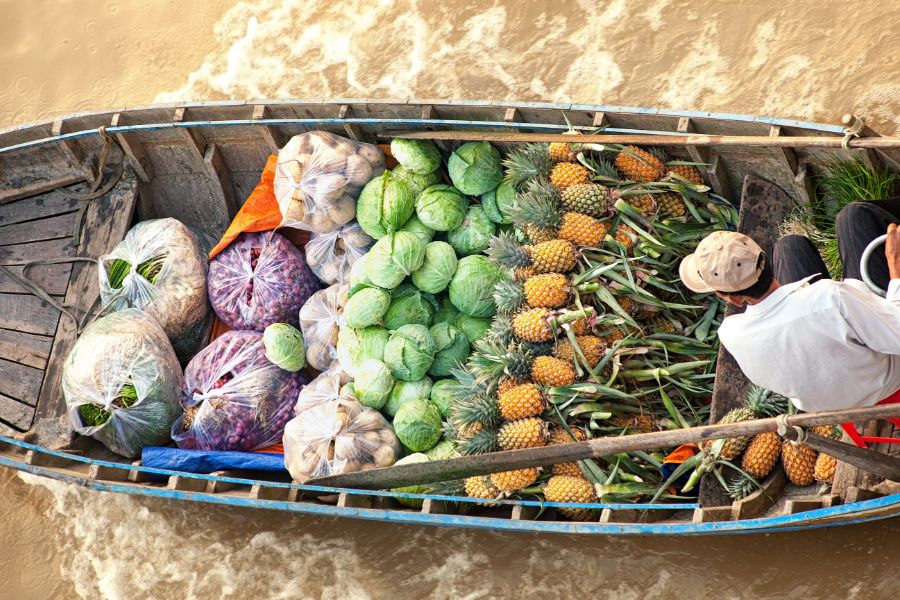 Vietnam Can Tho Cai Rang drijvende markt boot lokale groentes