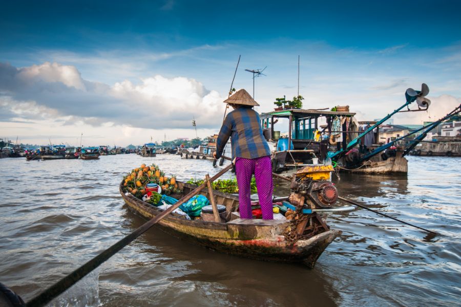 Vietnam Can Tho Cai Rang drijvende markt mevrouw op boot