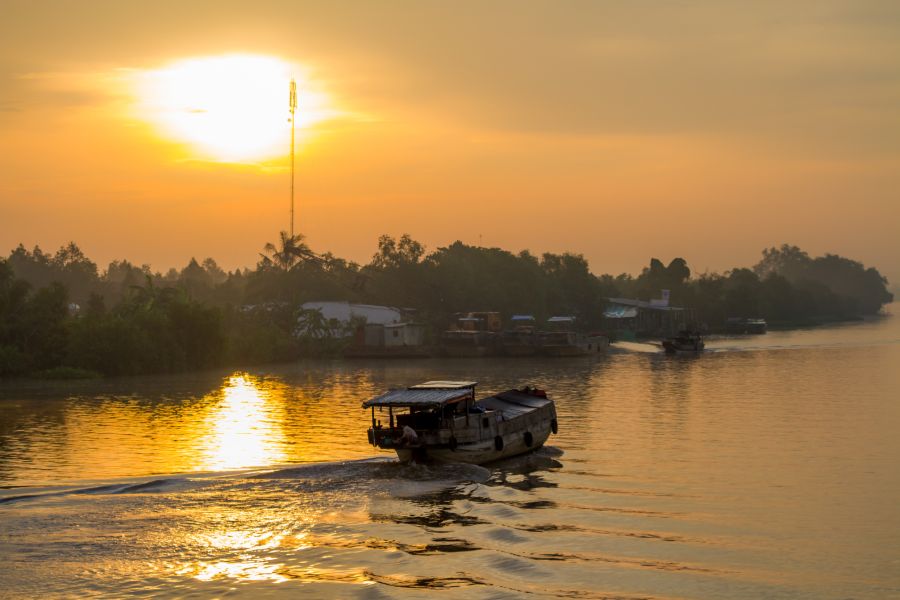 Vietnam Mekong Delta boot met zonsopkomst