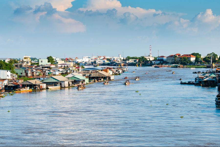 Vietnam Mekong Delta boten en drijvende huizen