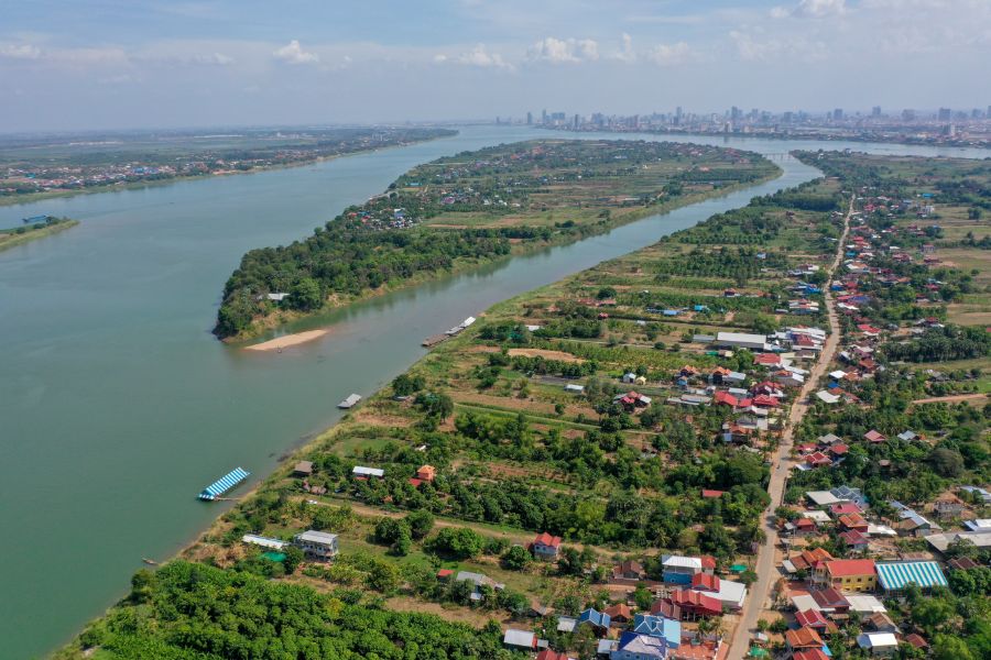 Cambodja Phnom Penh Mekong Islands bovenaanzicht rivier en eilanden landschap