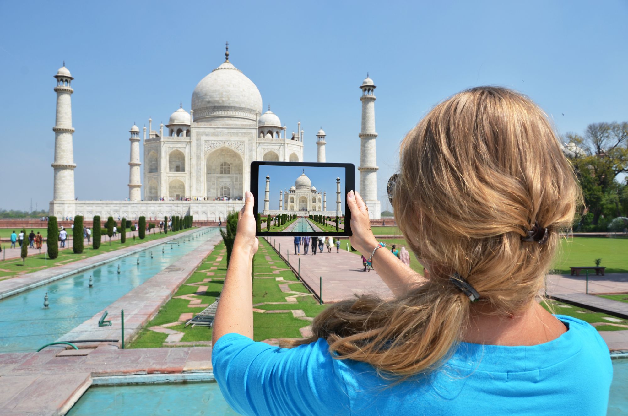 India Taj Mahal foto met tablet