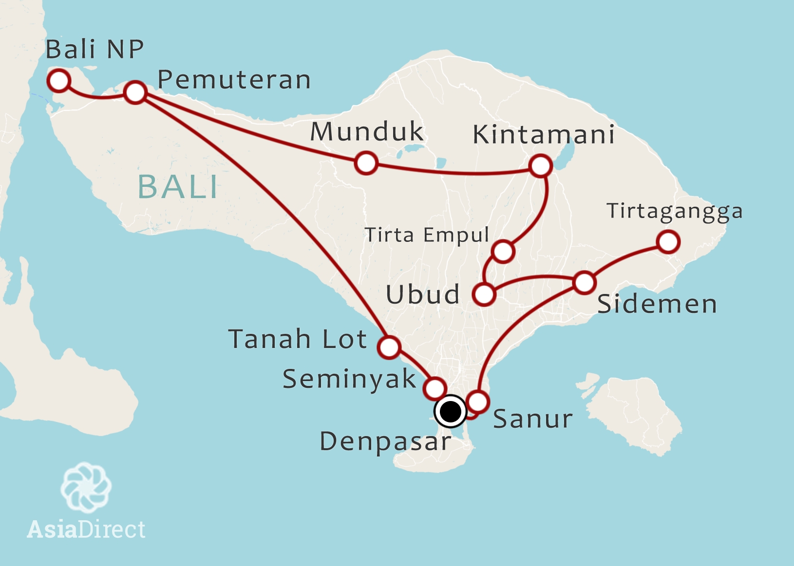 Routekaart 14 Daagse rondreis Bali