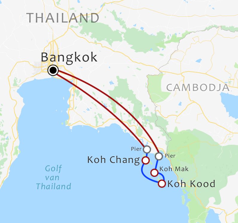 Routekaart 16 daagse eilandhoppen Oost Thailand