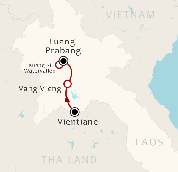 Routekaart 8 Daagse rondreis Hoogtepunten van Laos Zuid naar Noord