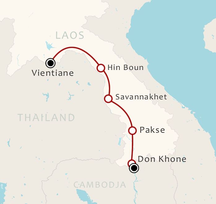 Routekaart 9 Daagse rondreis Ontdek Zuid Laos