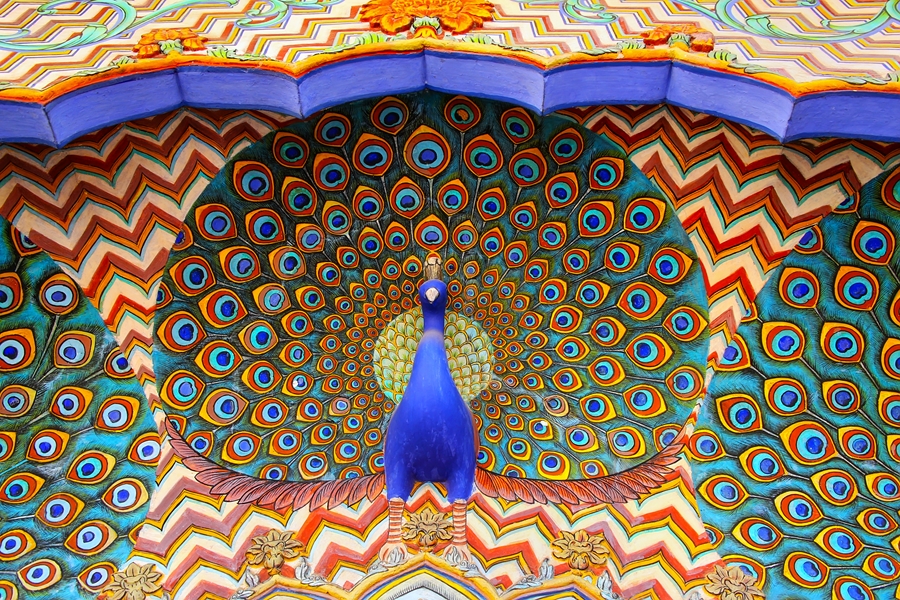 India Rajasthan Jaipur City Palace Peacock Gate in Pitam Niwas Chowk pauw