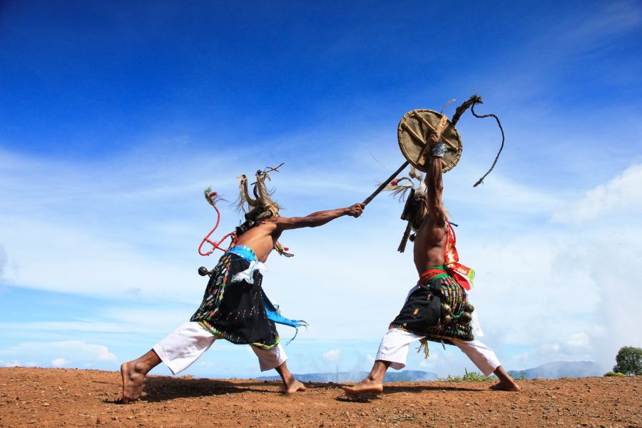 Indonesie Flores East Nusa Tenggara Labuan Bajo Caci dans een traditionele dans uit Labuan Bajo