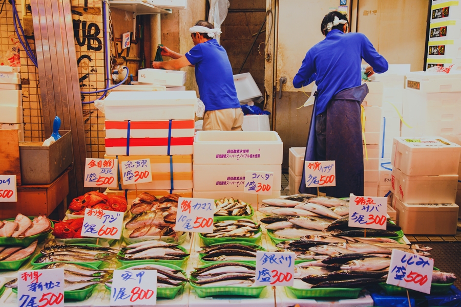 Japan Tokio Tsukji vismarkt kraam