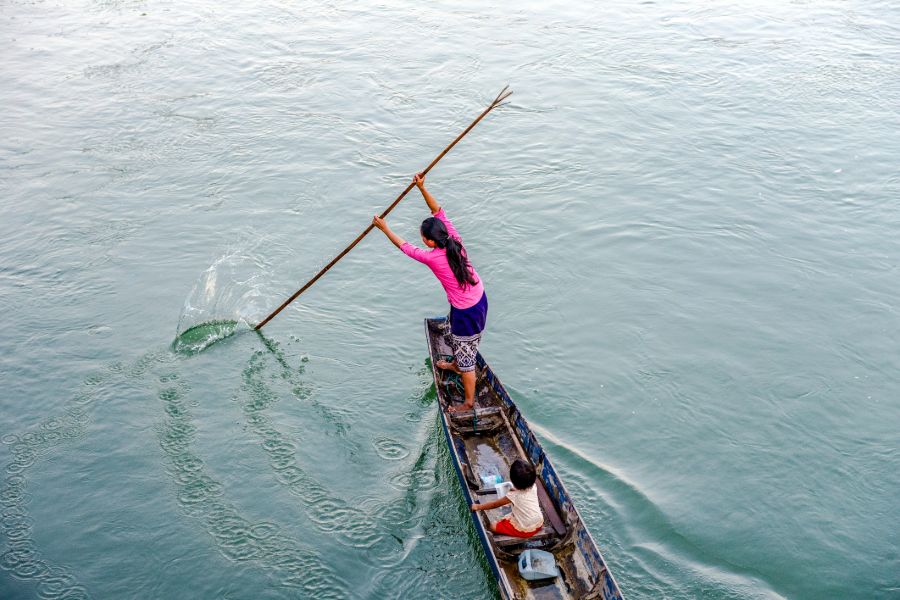 Laos Don Khone Island mekong rivier boot lokale bevolking