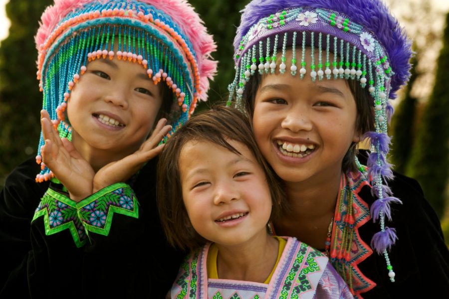 Laos Hmong girls bergstam traditioneel lokale bevolking