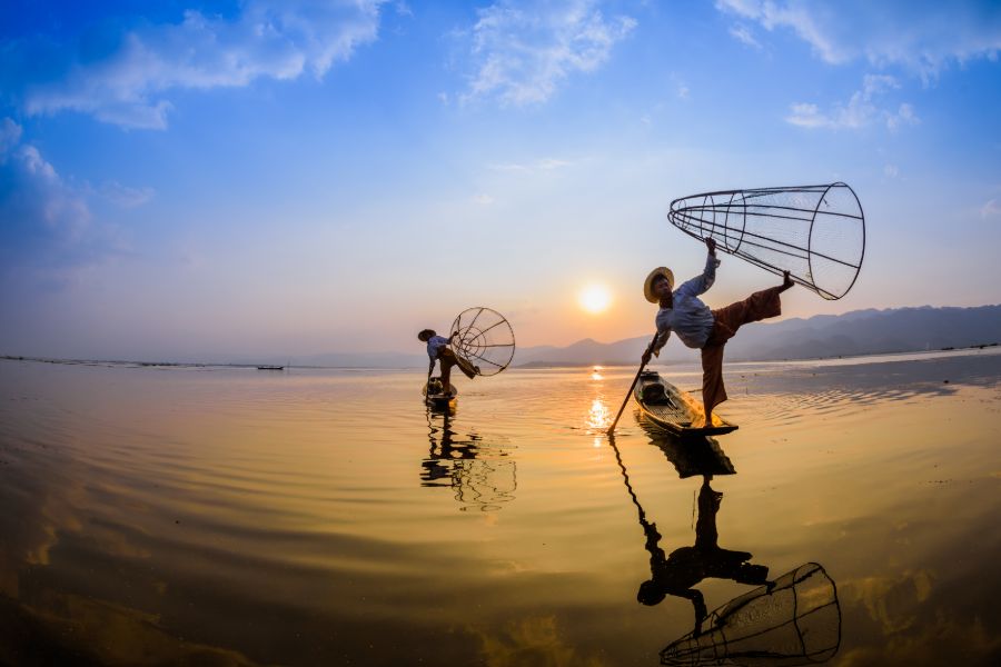 Myanmar Inle Lake vissersboot local