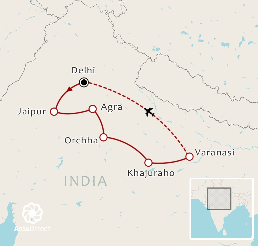 Routekaart 13-daagse rondreis Wonderlijk India