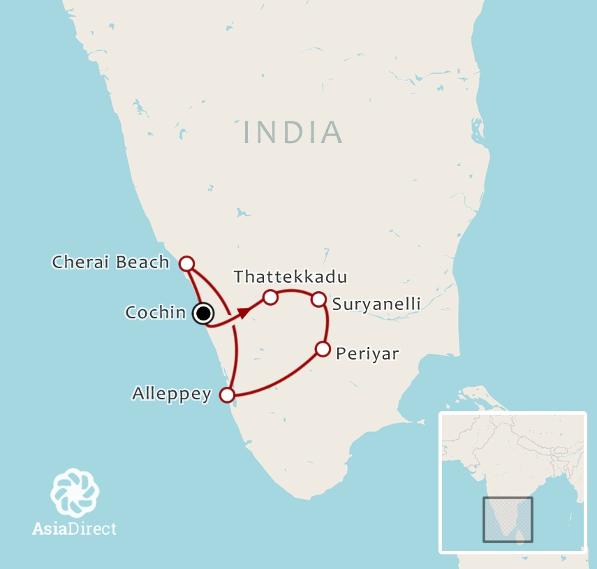 Routekaart 13-daagse rondreis Zuid-India belevenis