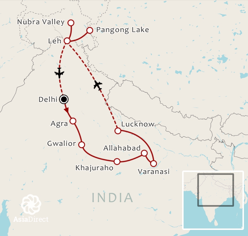 Routekaart 19-daagse rondreis Hart van India