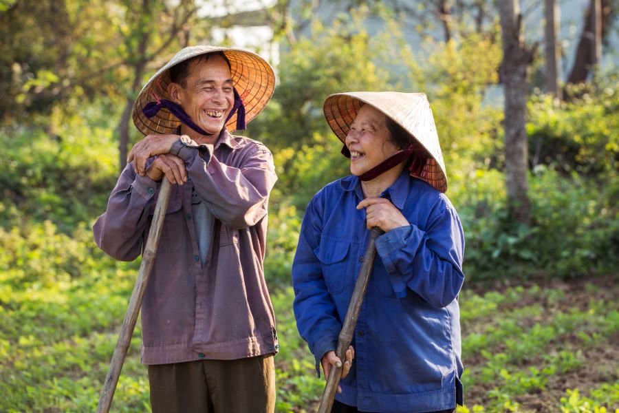 shutterstock 1668960349 smiling old vietnamese couple on a farm conical hats non la asian beautiful beauty cheerful family farmer farmers