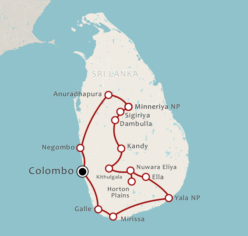 Routekaart 21-daagse rondreis Parel van de Indische Oceaan Zuid