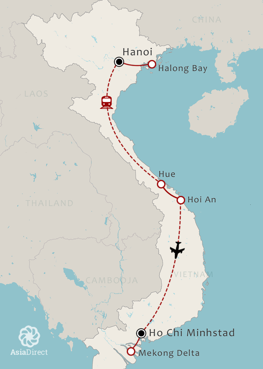 Routekaart 15-daagse Hotdeal Vietnam Highlights & Beach