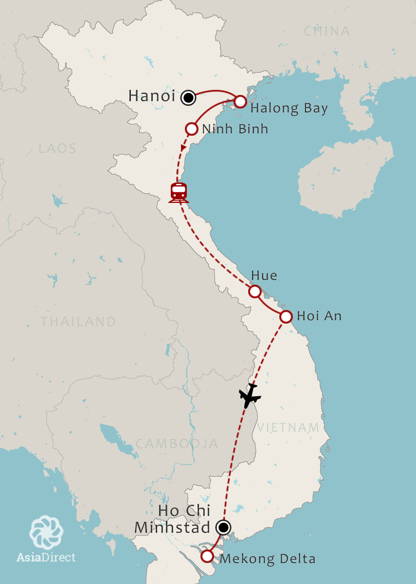Routekaart 17-daagse rondreis Vietnam belevenis