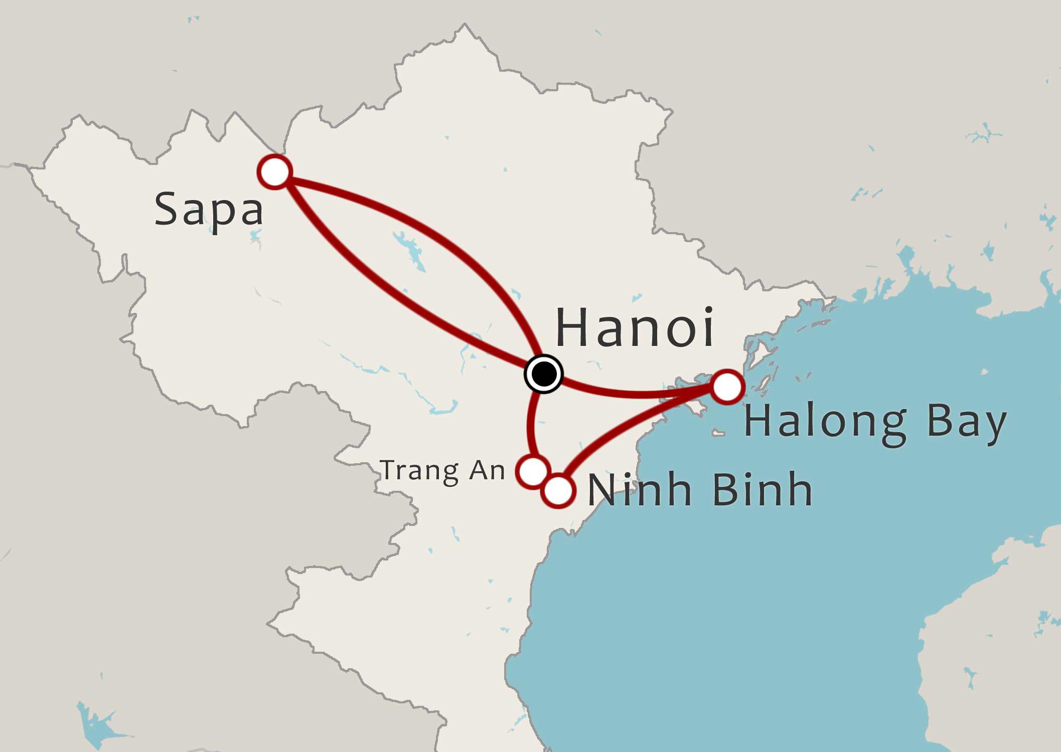 Routekaart 10-daagse rondreis Noord Vietnam