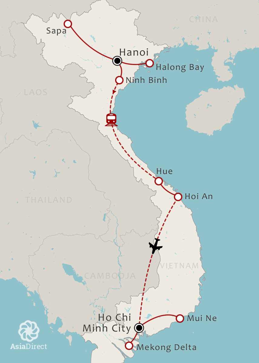 Routekaart 21-daagse rondreis Het beste van Vietnam