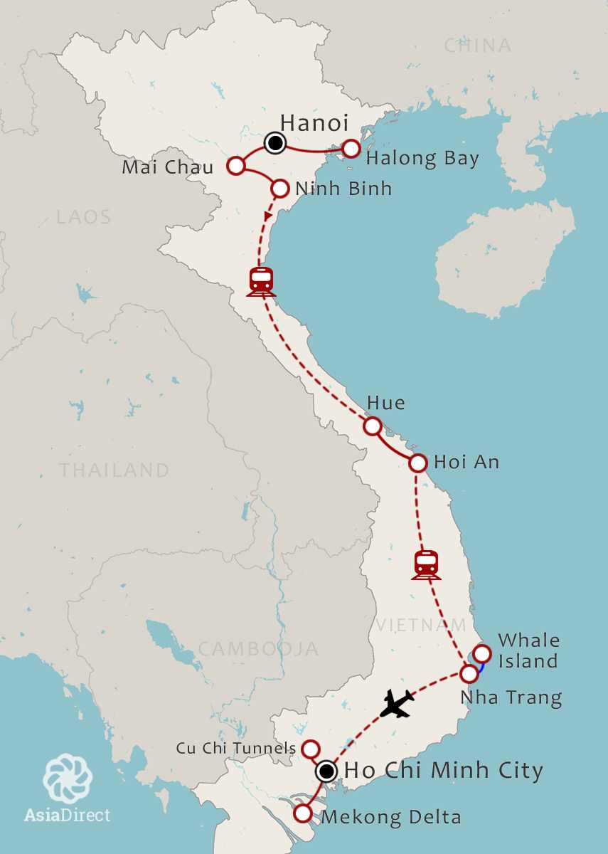 Routekaart 21-daagse rondreis Verborgen Plekjes van Vietnam