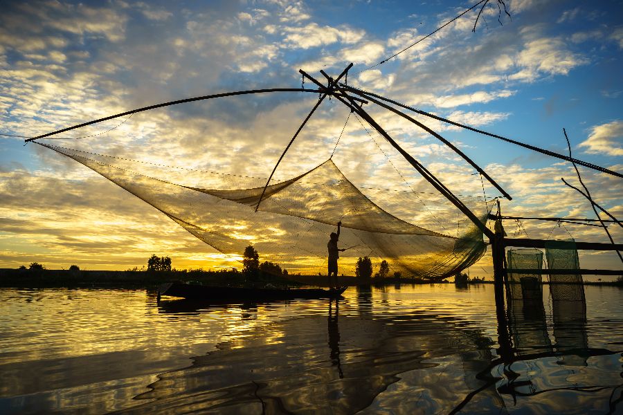 vietnam mekong delta chau doc visser zonsopkomst