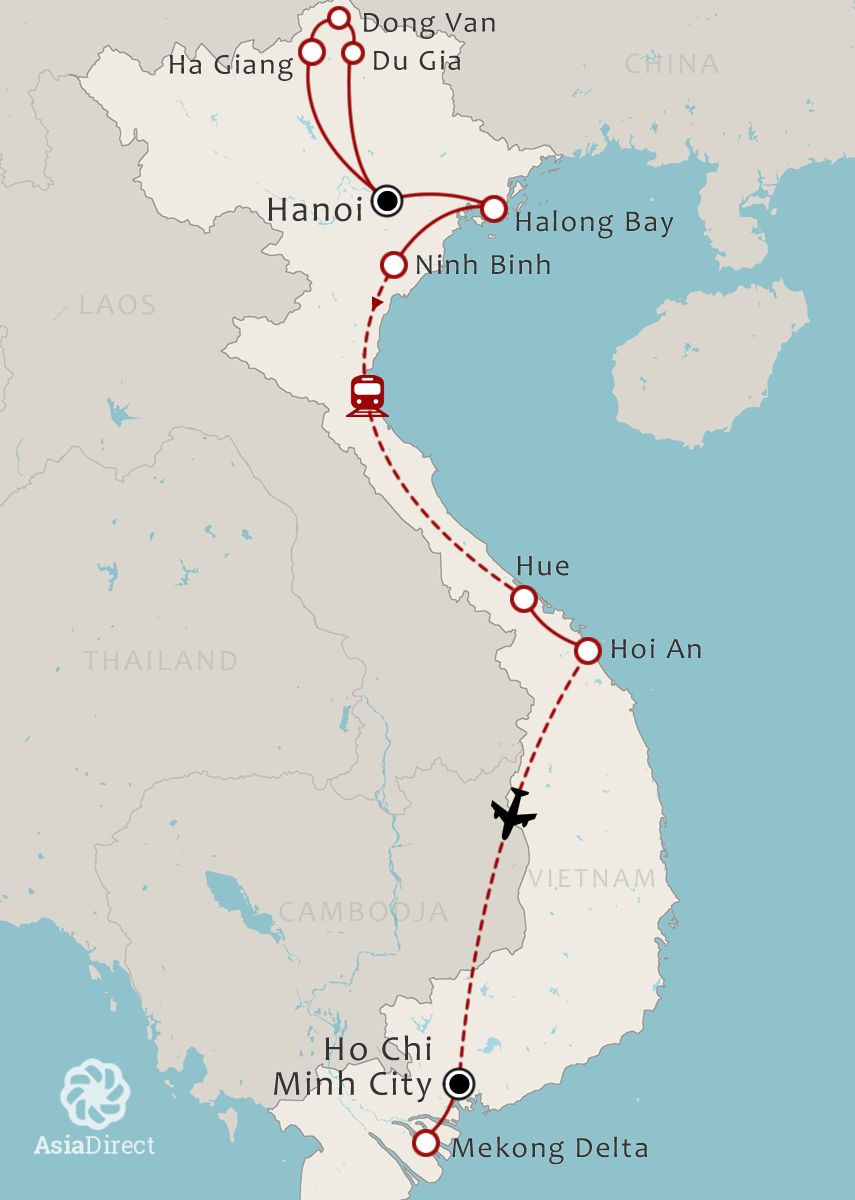 Routekaart 20-daagse rondreis Avontuurlijk Vietnam