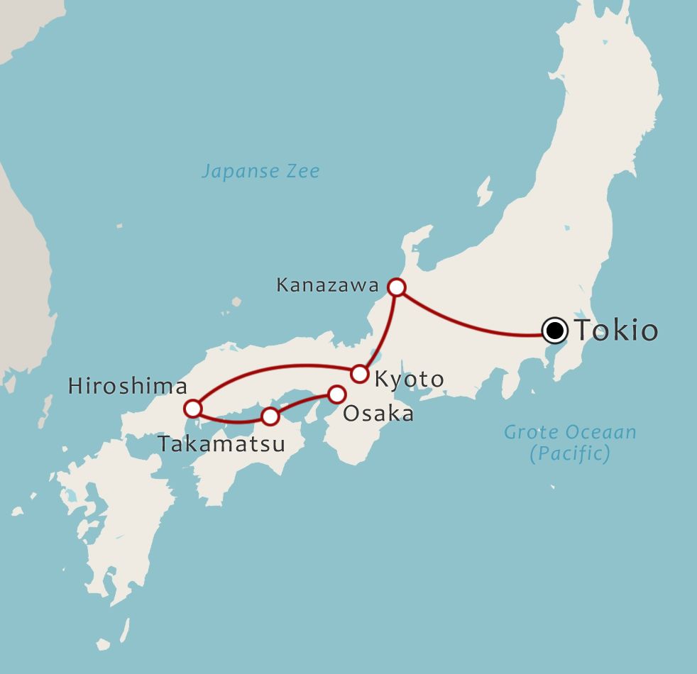 Routekaart 18-daagse rondreis Hart van Japan