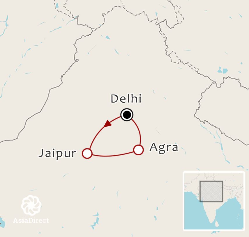 Routekaart De Gouden Driehoek van India 6 dagen