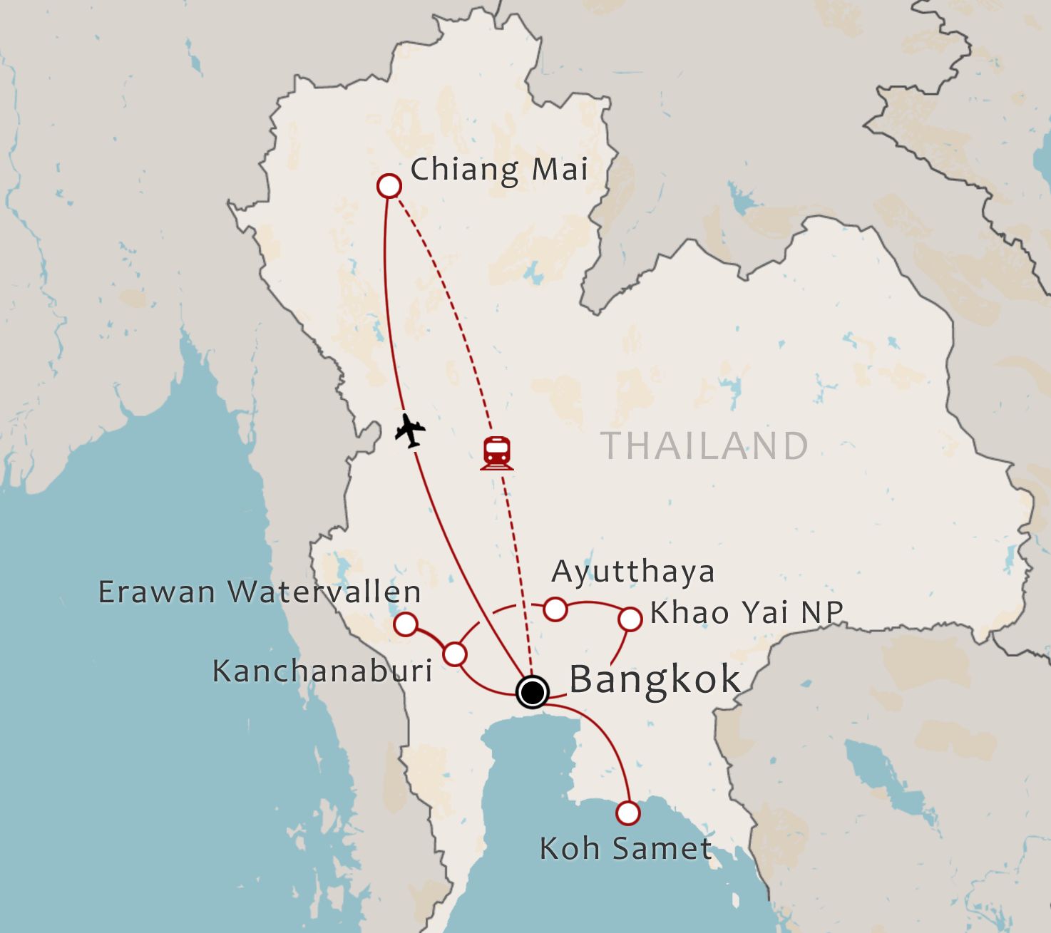 Routekaart 19-daagse rondreis Hart van Thailand