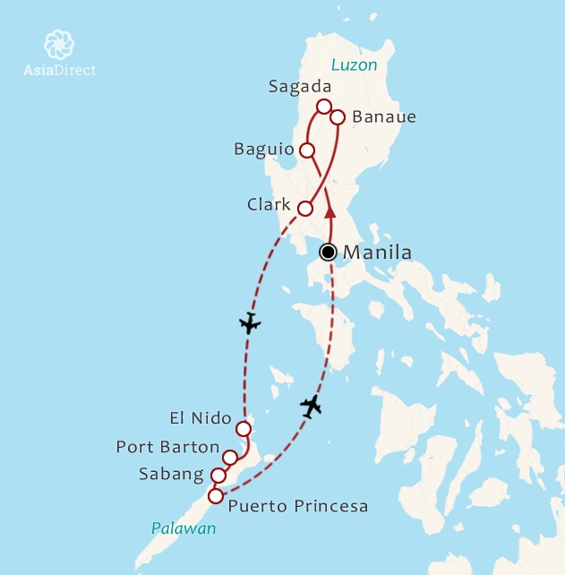 Routekaart 20-daagse rondreis Het Beste van de Filipijnen